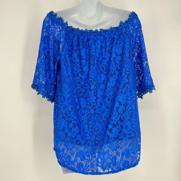 Miholl Cute lace royal blue Ruffle Off Shoulder Top‎ Size M - Picture 4 of 8